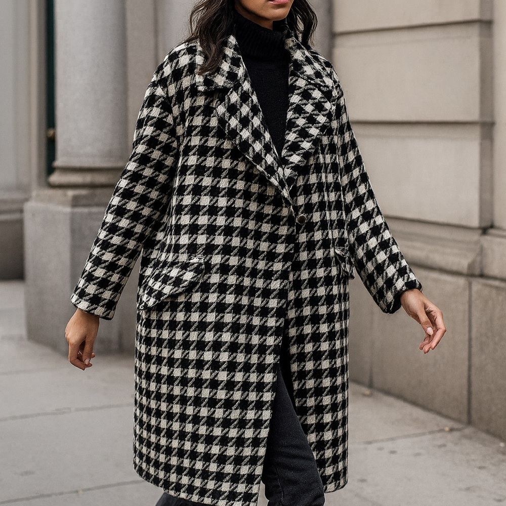 ASOS Monochrome Houndstooth Trench Coat